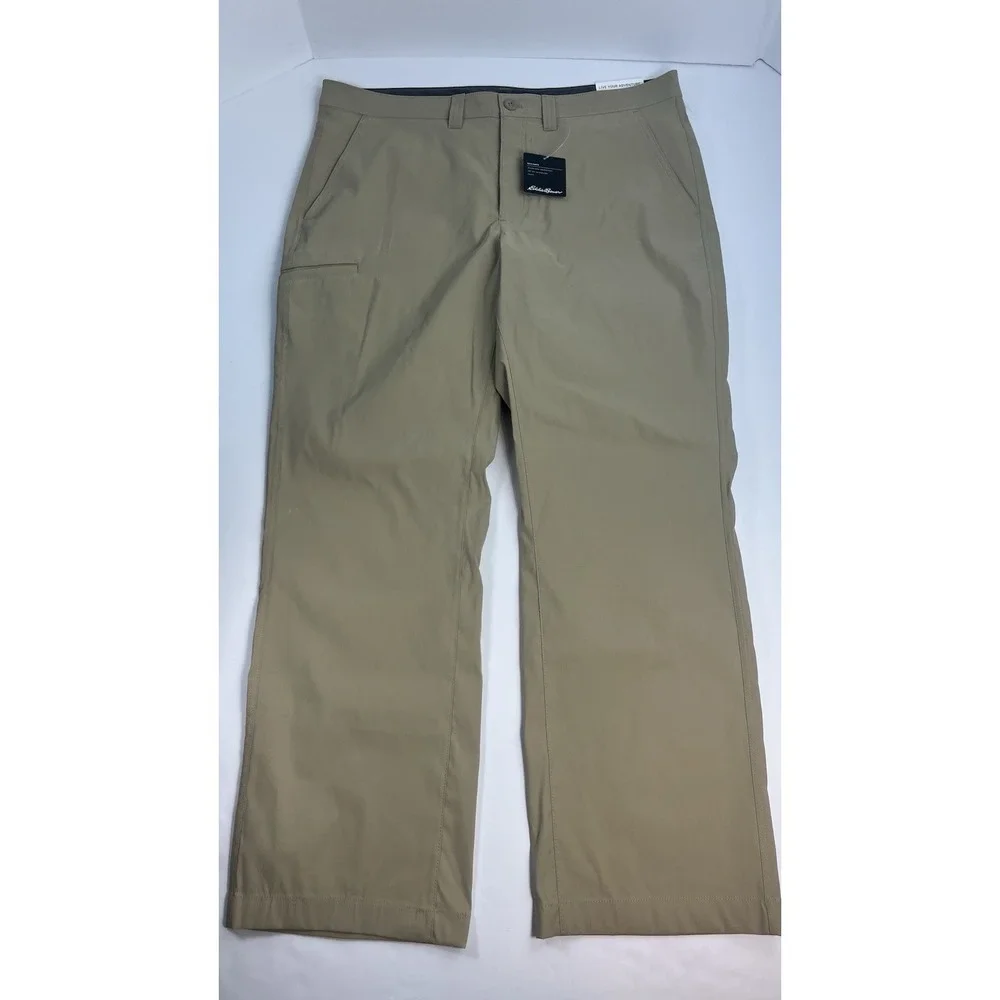 NEW Eddie Bauer Tech Pants Men's 36x30 Khaki Water Repellent UPF50 Stretch
